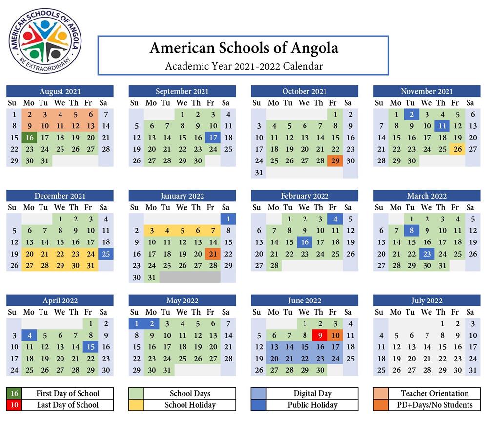 American Schools of Angola. School Calendar 2021 - 2022